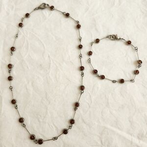 Silver Amber Bracelet Necklace Set